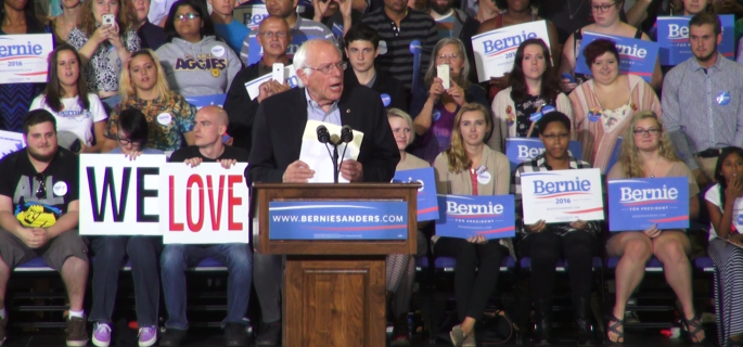 Sen. Bernie Sanders speaks to supporters at Greensboro Coliseum Complex on September 13, 2015