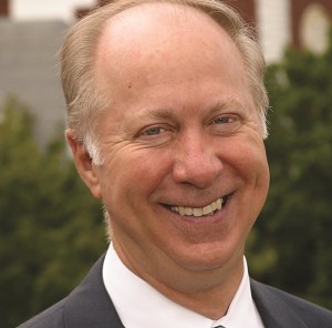 Gergen is set to deliver Elon's 2016 Commencement address in front of Alamance building on May 21, 2016. (Photo: University Communications)