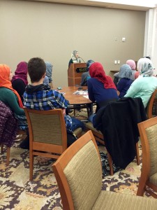 Students participating in discussion following World Hijab Day at Elon.